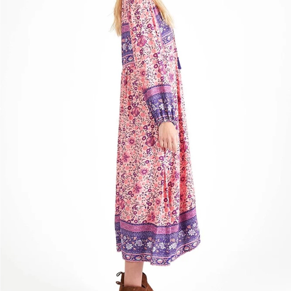 Pink and Purple Casual Sundress with Bishop Sleeves